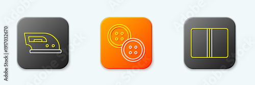 Set line Electric iron, Sewing button and Textile fabric roll icon. Vector