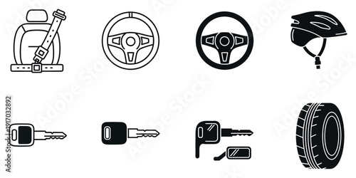 Black and white of car and bike accessories and parts