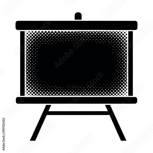 Black and white of old television set on stand old tv halftone dots