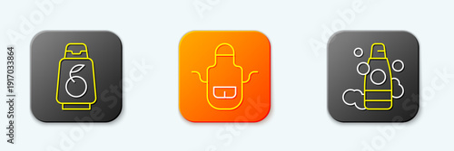 Set line Bottle of shampoo, Barber apron and icon. Vector