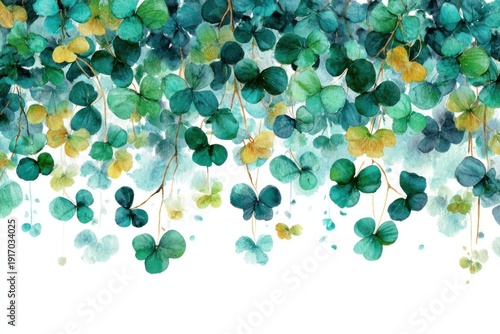 Green Leaves Hanging Down on White Background