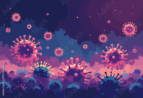Viral Spike protein background Abstract crown shapes repeating along top border Coronavirus family
