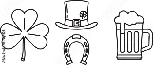 St. Patrick’s Day Shamrock and Beer Icon Set.