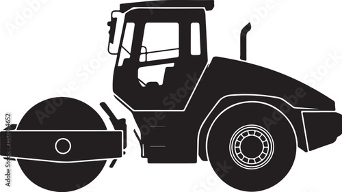 Black and white line of a road roller machine line road roller