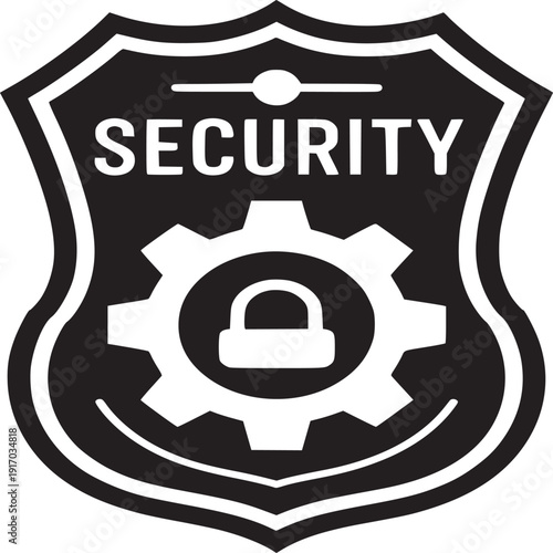 Cybersecurity shield with gear and padlock conveys robust data protection and advanced technology solutions