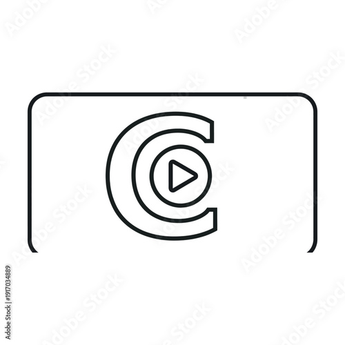 Black and white play button with copyright symbol media playback
