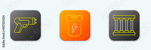 Set line Police electric shocker, and Prison window icon. Vector