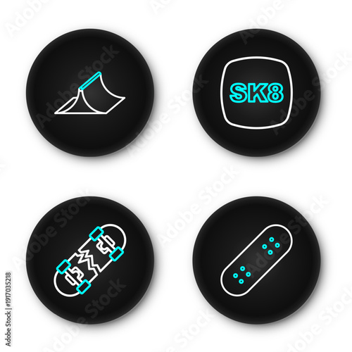 Set line Skateboard, Broken skateboard, and park icon. Vector