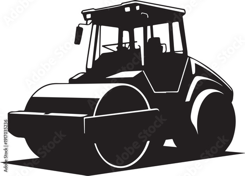 Black and white road roller machine construction equipment