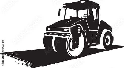 Black and white road roller machine construction machine