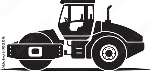 Black and white road roller machine construction machine