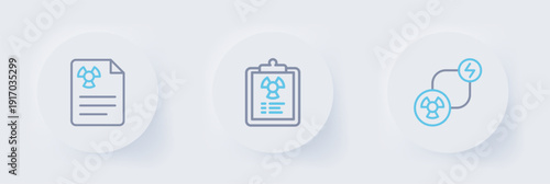 Set line Radioactive exchange energy, Radiation warning document and icon. Vector