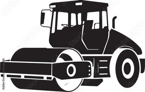 Black and white road roller machine construction machine