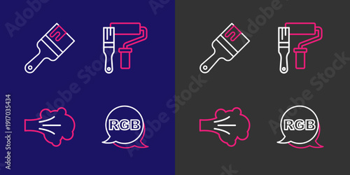 Set line RGB, Paint spray, roller brush and icon. Vector