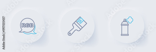 Set line Paint spray can, brush and RGB icon. Vector