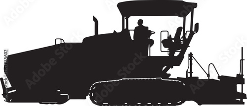 Black and white silhouette of a person operating a road roller machine