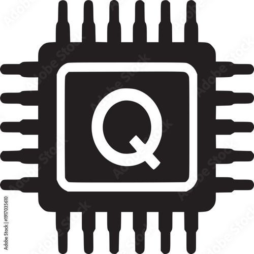 Quantum computing processor icon for cutting-edge technology and AI advancements development