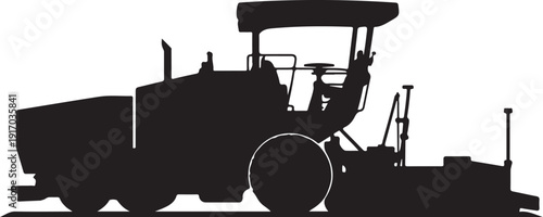 Black and white silhouette of a road roller machine