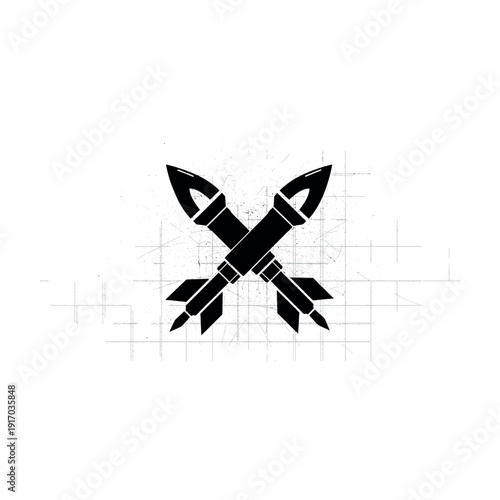 Black crossed missiles on grunge background with grid lines