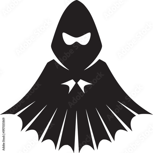 Mysterious hooded figure in black, evoking intrigue and suspense for dark fantasy or Halloween designs