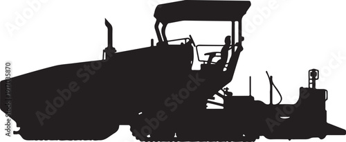 Black and white silhouette of a road roller machine