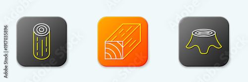 Set line Wooden logs, Two-handed saw and Tree stump icon. Vector