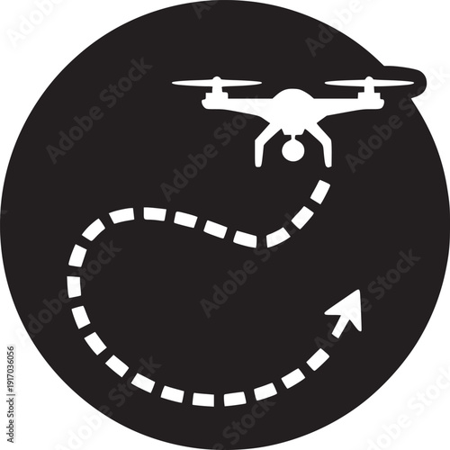 Drone icon showing path with arrow, offering modern technology and futuristic design for your project needs