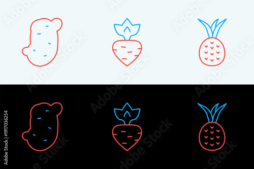 Set line Pineapple, Potato and Turnip icon. Vector