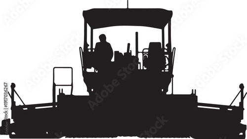 Black and white silhouette of construction workers operating heavy machinery