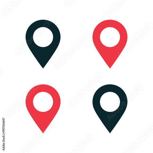 A set of colorful map pin icons on a white background