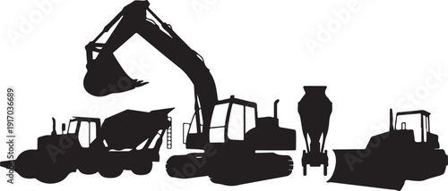Black Silhouette Construction Equipment and Vase excavator
