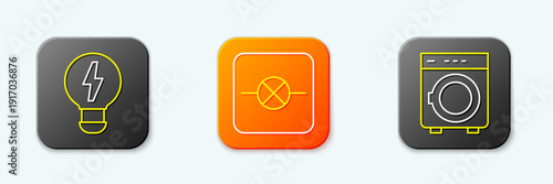 Set line Creative lamp light idea, Lamp in electronic circuit and Washer icon. Vector