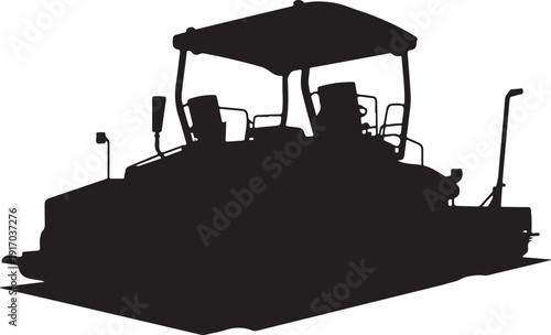 Black silhouette of a road paver machine with a canopy