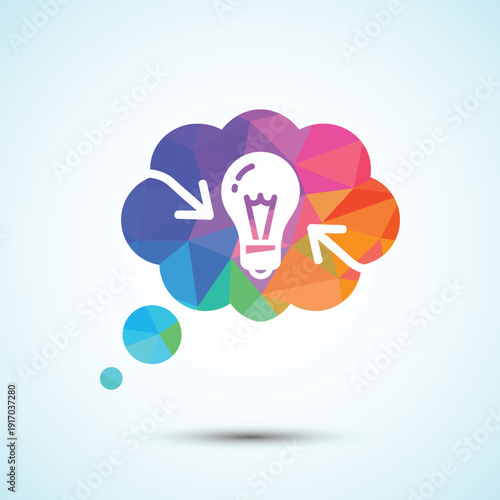 Thought bubble with light bulb and arrows symbolizing idea generation