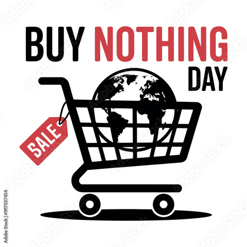 A shopping cart with a globe and a sale tag on Buy Nothing Day