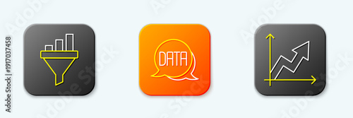 Set line Sales funnel with chart, Data analysis and Financial growth icon. Vector