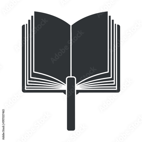 Dark gray open book with white outline on white background