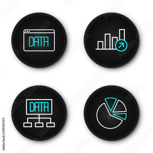 Set line Pie chart infographic, Data analysis, Financial growth and icon. Vector