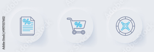 Set line Safe, Shopping cart and Finance document icon. Vector