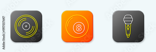 Set line Vinyl disk, Billiard pool snooker ball and Microphone icon. Vector