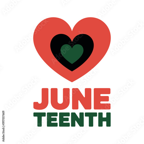 A graphic design celebrating Juneteenth with a heart and text