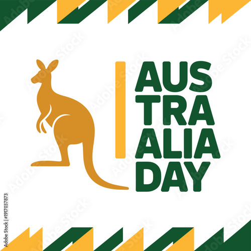 A graphic design celebrating Australia Day with a kangaroo and colorful patterns