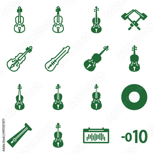 Green musical instruments violins trumpet dumbbell