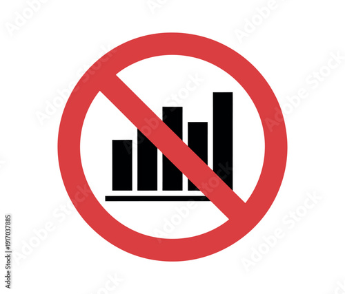 A red prohibition sign with a black bar graph inside on a white background
