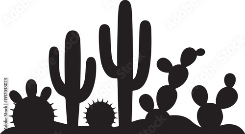 Black Silhouette of Cacti and Desert Plants cactus