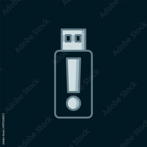 Line USB flash drive icon isolated on black background. Flat filled outline style with shadow. Vector