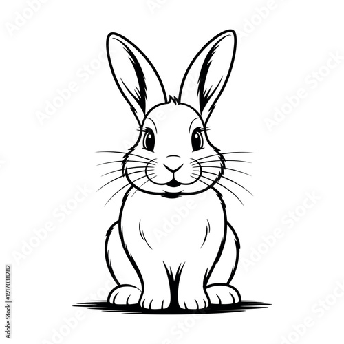 A cute cartoon rabbit sitting on a plain background