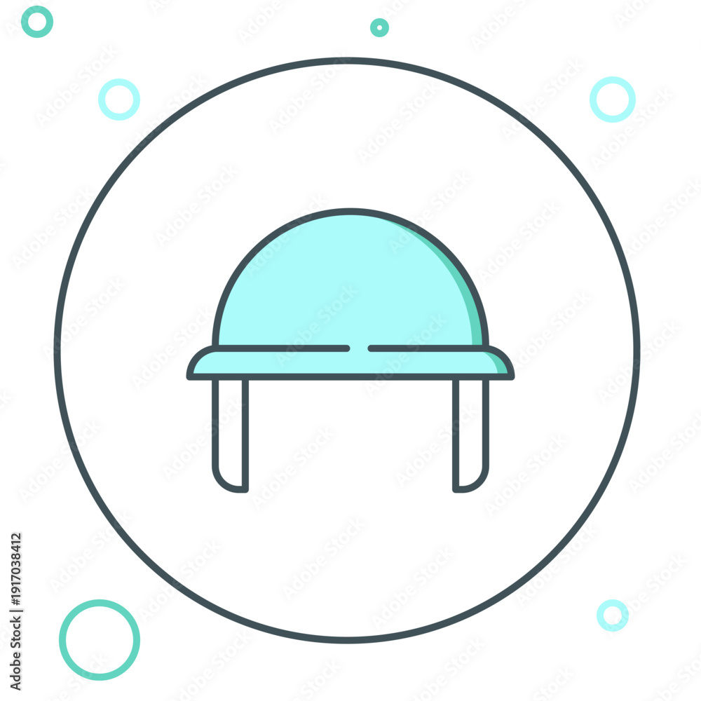 Obraz premium Line Military helmet icon isolated on white background. Army hat symbol of defense and protect. Protective hat. Colorful outline concept. Vector