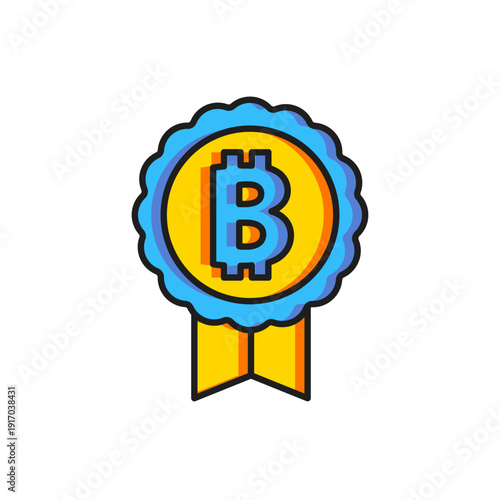 Color Cryptocurrency coin Bitcoin icon isolated on white background. Physical bit coin. Blockchain based secure crypto currency. Flat filled outline style with shadow. Vector