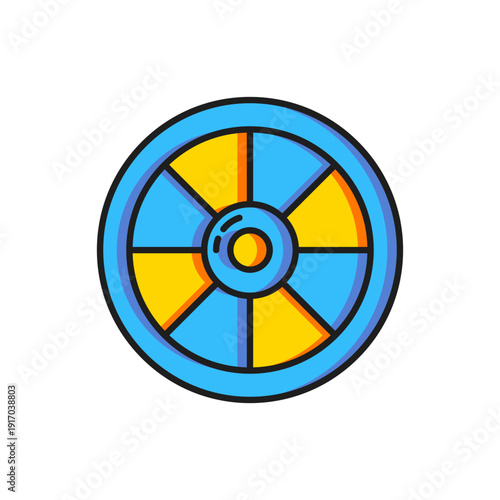 Color Round wooden shield icon isolated on white background. Security, safety, protection, privacy, guard concept. Flat filled outline style with shadow. Vector